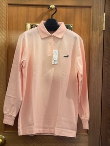 日本製 レディースポロシャツ 40サイズ ピンク 老舗ブランド 綿100％ 長袖 ポロシャツ スポーツ 婦人 襟 新品未使用品 送料無料 前ボタン