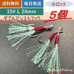 アシストフック/ダブル5個セットL 15#（長さ：24mm）防サビ小ロット