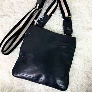 1円【美品 入手困難】バリー Bally ショルダーバッグ ビジネスバッグ サコッシュ ロゴ 斜め掛け メンズ トレスポ レザー 本革 黒 ブラック