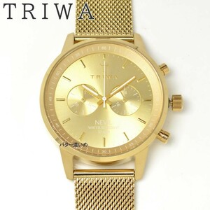 未使用 裏蓋キズあり TRIWA トリワ 腕時計 メンズ ネヴィル ゴールド文字盤 メンズ メッシュベルト クロノグラフ クオーツ 北欧 箱あり