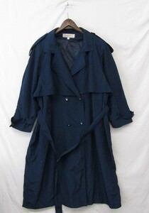 Vintage ビッグサイズ 22 XL~ オーバー ロング トレンチ コート ダブルブレスト ブルー系 レディース 古着 ビンテージ 2O0165