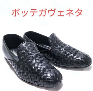 【良品★】サイズ25.5cm程度 BOTTEGA VENETA レザースリッポン/黒◆イントレチャート☆ボッテガヴェネタ (4)