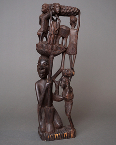 アフリカ　タンザニア　マコンデ　ウジャマ　黒檀彫刻　43cm　木彫り　立像　　一刀彫