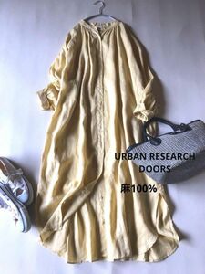 アーバンリサーチドアーズ URBAN RESEARCH DOORS リネン100%大人可愛いゆったりオーバーサイズバンドカラーシャツワンピース♪