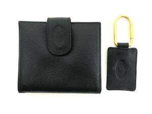 T04/180 未使用保管品 Christian Dior クリスチャンディオール レザー キーホルダー付き 財布 二つ折り財布 カード収納 ブラック
