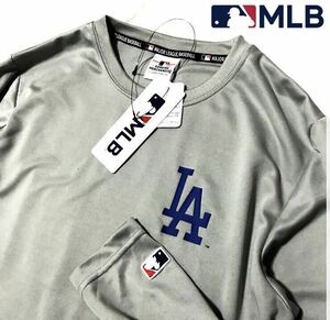 ◎138新品【メンズL】灰グレー MLB公式　ロサンゼルス・ドジャース　ドライメッシュ　ロングTシャツ ワンポイントロゴ　大谷翔平　山本由伸