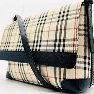 美品●バーバリー BURBERRY ショルダーバッグ ノバチェック クロスボディ レザー キャンバス 斜め掛け ポシェット ベージュ 黒 レディース