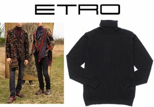 19万新品◆XXL◆エトロジャパン◆カシミア100％ タートルネックニット 黒 ブラック 薄手【ETRO】1円