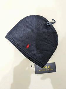 タグ付き 未使用品 POLO RALPH LAUREN ポロラルフローレン ニット帽 ニットキャップ ビーニー フリース ネイビー コットン 刺繍 キッズ