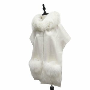 美品 FOXEY フォクシー 2019年 Fur Stole FOX HOOODIE カシミア100％ フォックスファー フーデッド ストール ケープ 40075 アイボリー