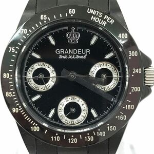GRANDEUR グランドール 腕時計 OSC033 クオーツ アナログ ラウンド ブラック ウォッチ シンプル カレンダー 電池交換済み 動作確認済み