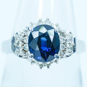 ★1円スタ!鑑定付【1.63ct&0.18ct】PT900 5.5g ♯10 プラチナ 大粒天然サファイア ダイヤリング Sapphire Diamond Ring 指輪 仕上げ済