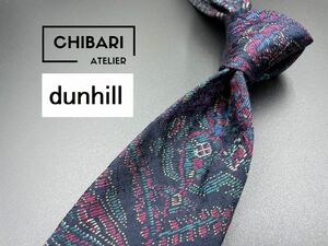 【美品】dunhill　ダンヒル　ロゴ＆花柄　ネクタイ　3本以上送料無料　ネイビー　0402022