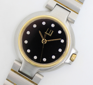【dunhill】ダンヒル　ミレニアム 12Pダイヤ　ブラック文字盤　レディース　クォーツ　腕時計