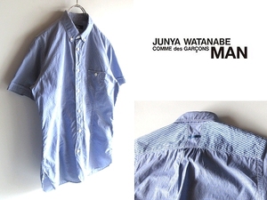 JUNYA WATANABE COMME des GARCONS MAN ジュンヤワタナベ コムデギャルソン 2010SS ギンガムチェック切替 シャツ S ブルー 青白 HOMME PLUS