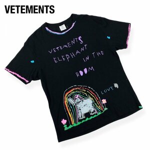 ★美品★ VETEMENTS ヴェトモン エレファントルイス オーバーサイズTシャツ 落書きプリント 2018AW Elephant Luis Tee ブラック S (XL相当)