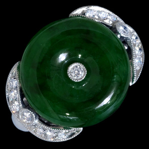 A6633 美しい天然翡翠 天然絶品ダイヤモンド 最高級18KWG無垢リング