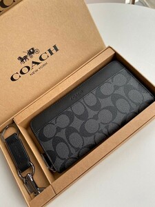 コーチ COACH アウトレット 長財布 メンズ PVC ブラック F58112 小銭入れあり キーホルダー付き 新品未使用