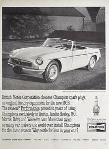 稀少！1960年代Champion広告/BMC`s MGB 1800/スポーツカー/イギリス車/旧車/L