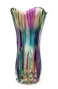 フラワーベース 花瓶 レトロ風 レインボーカラー ガラス製 (A)