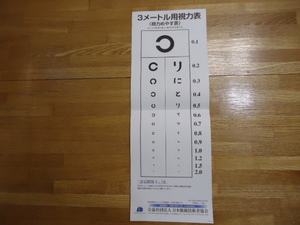３ｍ用視力表　（視力めやす表）紙１枚　