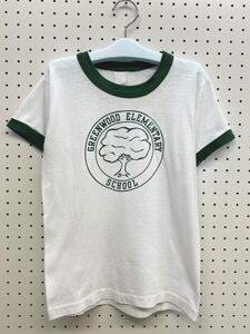 キッズ古着 1970s 小学校 ビンテージ リンガーTシャツ 白 緑 130程 ★ 子供古着 ビンテージ Tシャツ 70s ホワイト グリーン