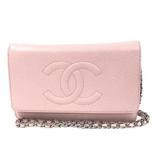 シャネル CHANEL チェーンウォレット A48654 16番台 ピンク シルバー金具 キャビアスキン ショルダーバッグ レディース 中古