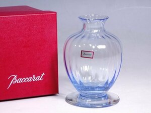 K05004【Baccarat バカラ】アクアレーユ ライトブルー フラワーベース 高さ11cm クリスタルガラス 飾り壺 花瓶 花器 花入 一輪挿し 共箱