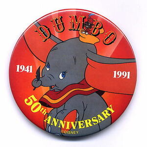 ディズニー　ダンボ　缶バッジ　ダンボ50周年記念　1991年　USA