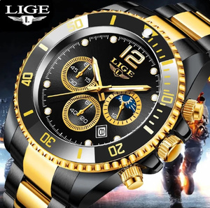 Lige 男性 ステンレススチール 時計 高級時計 カジュアル 耐水性 クォーツ スポーツ 24時間 月
