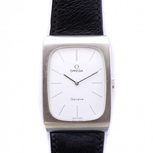 オメガ OMEGA 1970年代 ヴィンテージ Geneve ジュネーブ 腕時計 手巻き レクタンギュラー スクエア 白文字盤 シルバーカラー 黒