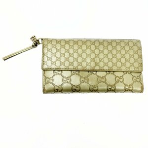 【1円スタート】GUCCI グッチ 323396・203887 グッチシマ レザー ゴールド系 長財布 262844