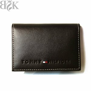 極美品 トミーヒルフィガー 名刺入れ カードケース 31TL20X014 レザー ダークブラウン TOMMY HILFIGER 〓