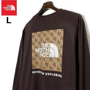 1円～!売切!【正規新品】THE NORTH FACE◆L/S BOX NSE TEE 長袖 Tシャツ ロンT US限定 ボックスロゴ 男女兼用 キャンプ(L)茶 総柄 180902-5