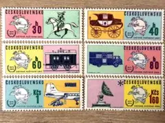 外国切手　チェコスロバキア　UPU100年　6種完　未使用