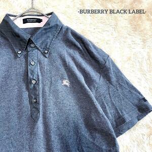 【BURBERRY BLACK LABEL/バーバリーブラックレーベル/良品】ポロシャツ【ホースロゴ/ノバチェック/ボタンダウン/グレー/ゴルフウェア/M】