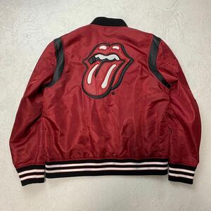 希少XL 極美品!!THE ROLLING STONES ローリングストーンズ ラムレザー 切替 羊革 MA-1 フライトジャケット ブルゾン 刺繍 リブライン 赤 5