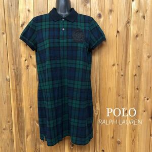 【未使用】POLO RALPH LAUREN＊レディースM ポロ ラルフローレン 半袖ワンピース チュニック ポロシャツ チェック柄 鹿の子 10,260円の品