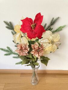 アートフラワー　ポインセチア　造花　スワッグ　クリスマス　アースカラー