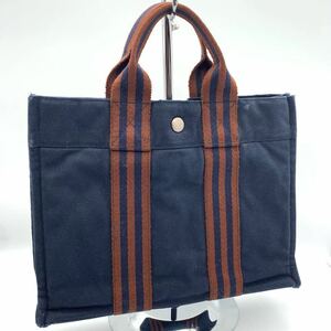 HERMES エルメス フールトゥPM ハンドバッグ トートバッグ キャンバス ネイビー