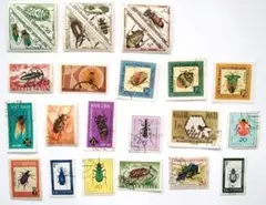 外国の昆虫柄切手２３枚まとめ売り（未使用６枚含む）