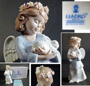 リヤドロ　LLADRO【天使の宝物】１８㎝　エンゼル　うさぎを抱いた天使　少女　スペイン製フィギュリン　本物保障　希少