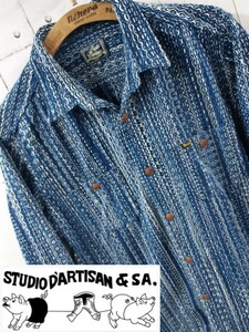 希少 XXL 44 STUDIO DARTISAN 5606 カセ染め 刺し子 シャツ ステュディオダルチザン 編み込み インディゴ ダルチザン 