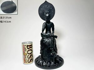 DH301 △ 仏教美術　国宝復刻仏像　乾漆調古色　樹脂製　弥勒菩薩半跏思惟像　オブジェ　仏像　H31cm