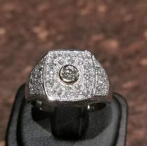 F2390 美しい天然ダイヤモンド 最高級Pt900無垢メンズエンゲージメントリング サイズ22号 重量29.11g 縦幅14.86mm