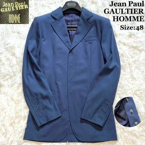 超希少 Jean Paul Gaultier HOMME ジャンポールゴルチエ テーラードジャケット 48 ネイビー ブルー アーカイブ 玉虫 L-XL シングル メンズ
