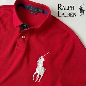 (美品) ラルフローレン RALPH LAUREN ビッグポニー ポロシャツ M 175/96A (日本L) レッド ホワイト ビックポニー 半袖 鹿の子 シャツ 