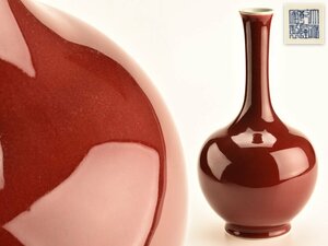 【琴》送料無料 中国美術 大清乾隆年製 辰砂釉花瓶 高37cm WJ286