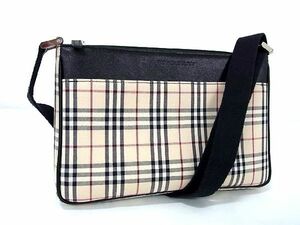 ■新品同様■ BURBERRY バーバリー ノバチェック キャンバス×レザー クロスボディ ショルダーバッグ ベージュ系×ブラック系 AV3780