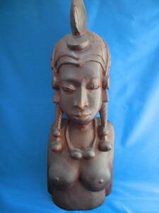【検】希少 女性 アフリカ エボニー 黒檀 彫刻 木彫り 手彫り エスニック 　オブジェ 民族人形 